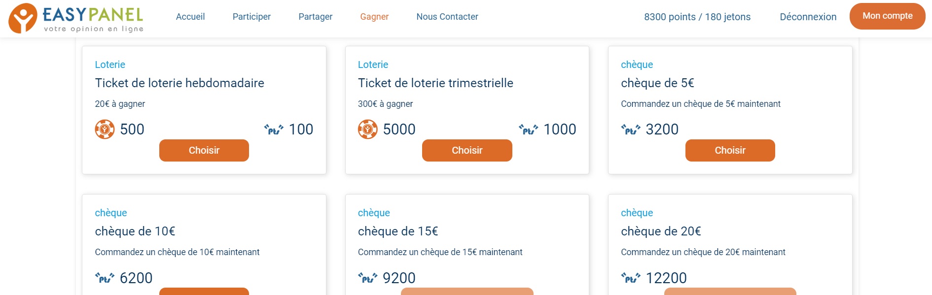 Les récompenses proposées sur EasyPanel.fr
